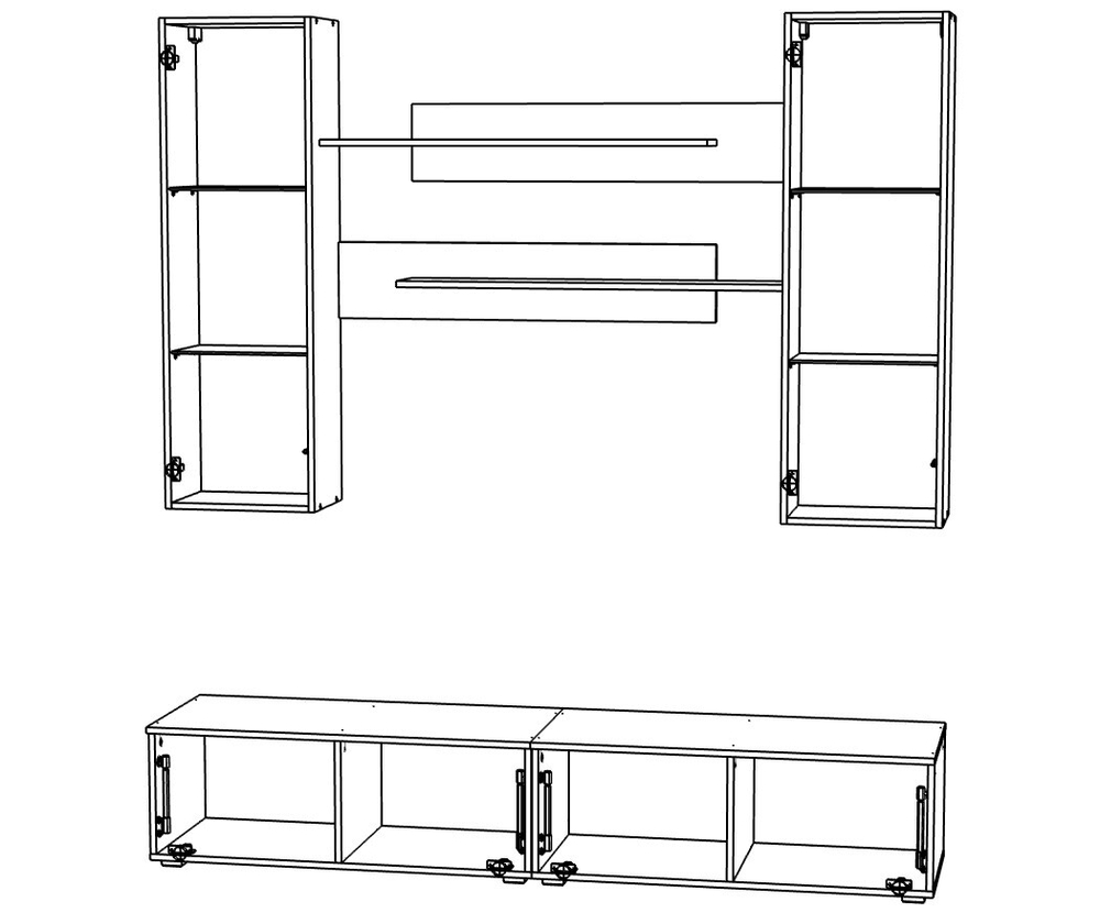 Гостиная 25 Белый Фасадный 0101 PE / Черный 0190 PE 200*45*160 см,    Фиеста