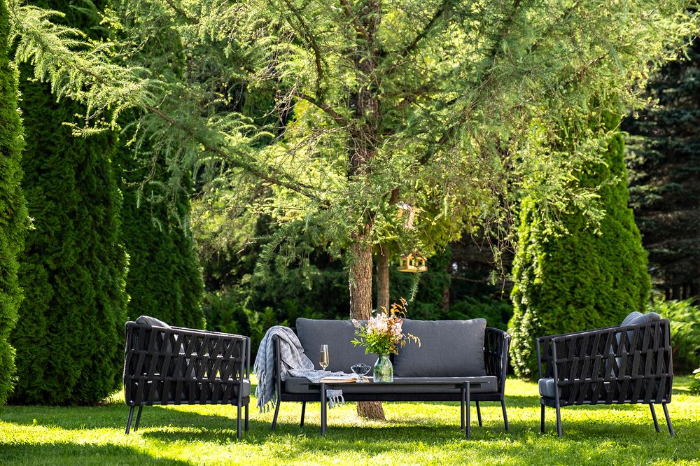 "Диего" лаунж-зона 4-местная плетеная из роупа (веревки), каркас алюминиевый темно-серый, роуп темно-серый