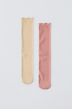 ZARA НАБОР ИЗ ДВУХ ПАР НОСКОВ С БЛЕСКОМ, РОЗОВЫЙ
