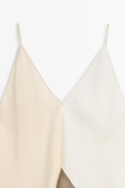 Massimo Dutti Асимметричный струящийся топ на тонких бретелях, натуральный/кремовый