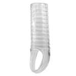 Прозрачная насадка на пенис с ребрышками и подхватом мошонки (Цвет: прозрачный)