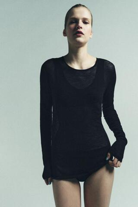 ZARA ФУТБОЛКА ИЗ 100% ШЕРСТИ, МОРСКОЙ СИНИЙ