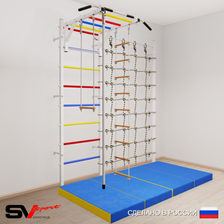 Шведская стенка Sv Sport усиленная 63640 (Турник рукоход/Канат/Лестница/Трапеция/Мат 2м/Канатный лаз)