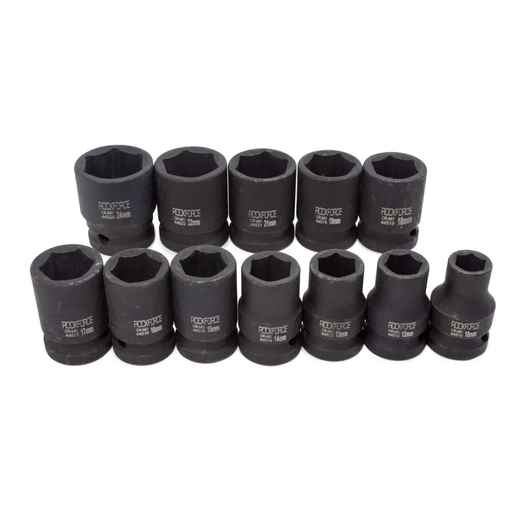 Набор головок ударных, 12пр., 1/2''6гр.(10,12,13,14,15,16,17,18,19,21,22,24мм),в метал. кейсе RockForce##Rock FORCE RF-4129-5MPB