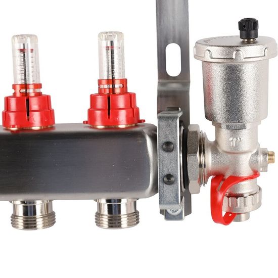 Коллектор Rommer 1"x3/4" на 5 контуров с расходомерами в сборе (нерж. сталь) RMS-1210-000005