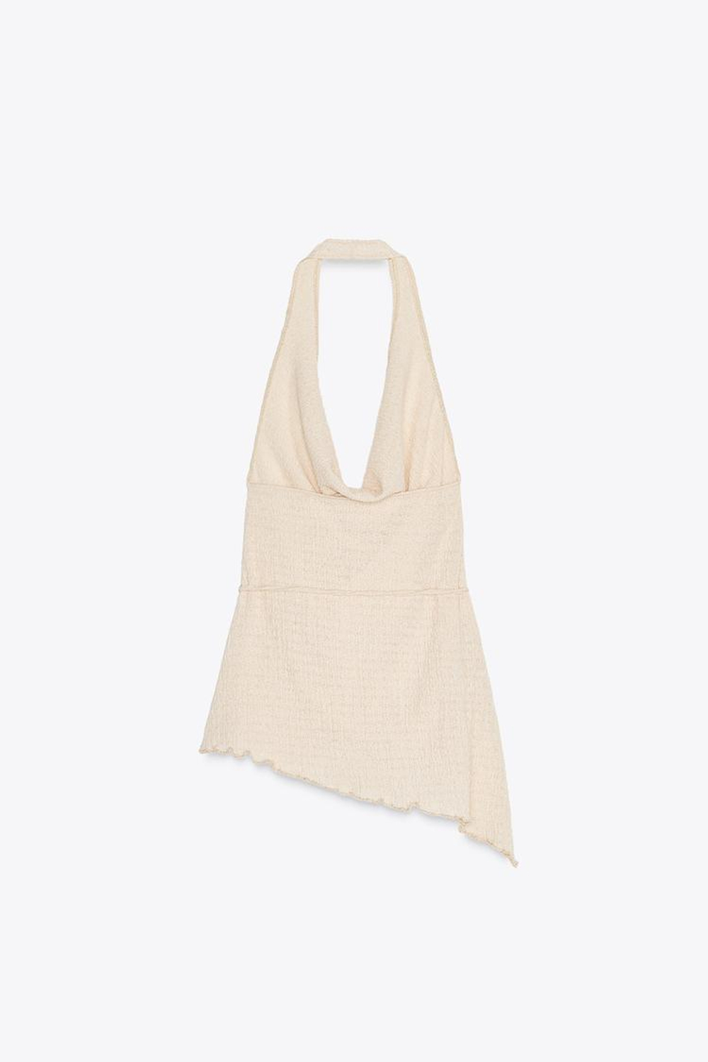 ZARA АСИММЕТРИЧНЫЙ ТОП ИЗ РЕЛЬЕФНОЙ ТКАНИ, КРЕМОВЫЙ
