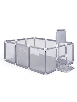 Манеж детский прямоугольный с баскетбольным кольцом и воротами (120*180*60) цвет серый (М11-2)