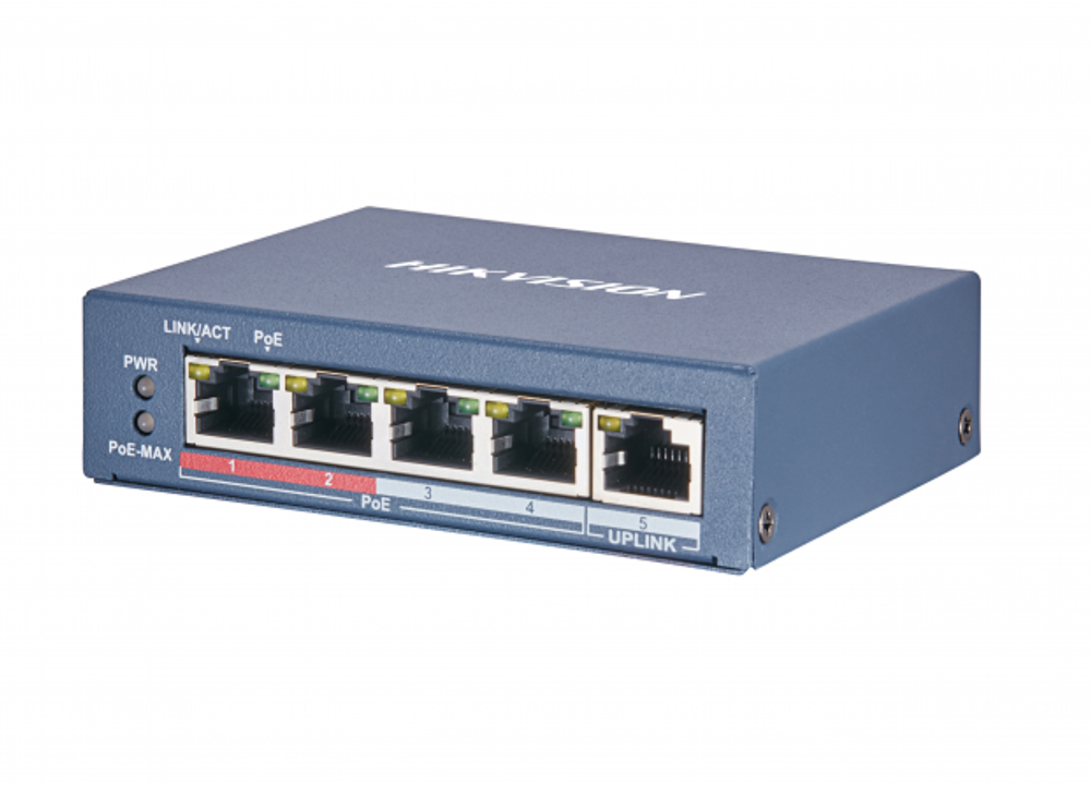 Коммутатор Hikvision DS-3E0505P-E/M 4 × Gigabit PoE-порта, 1 × Gigabit RJ45 порт