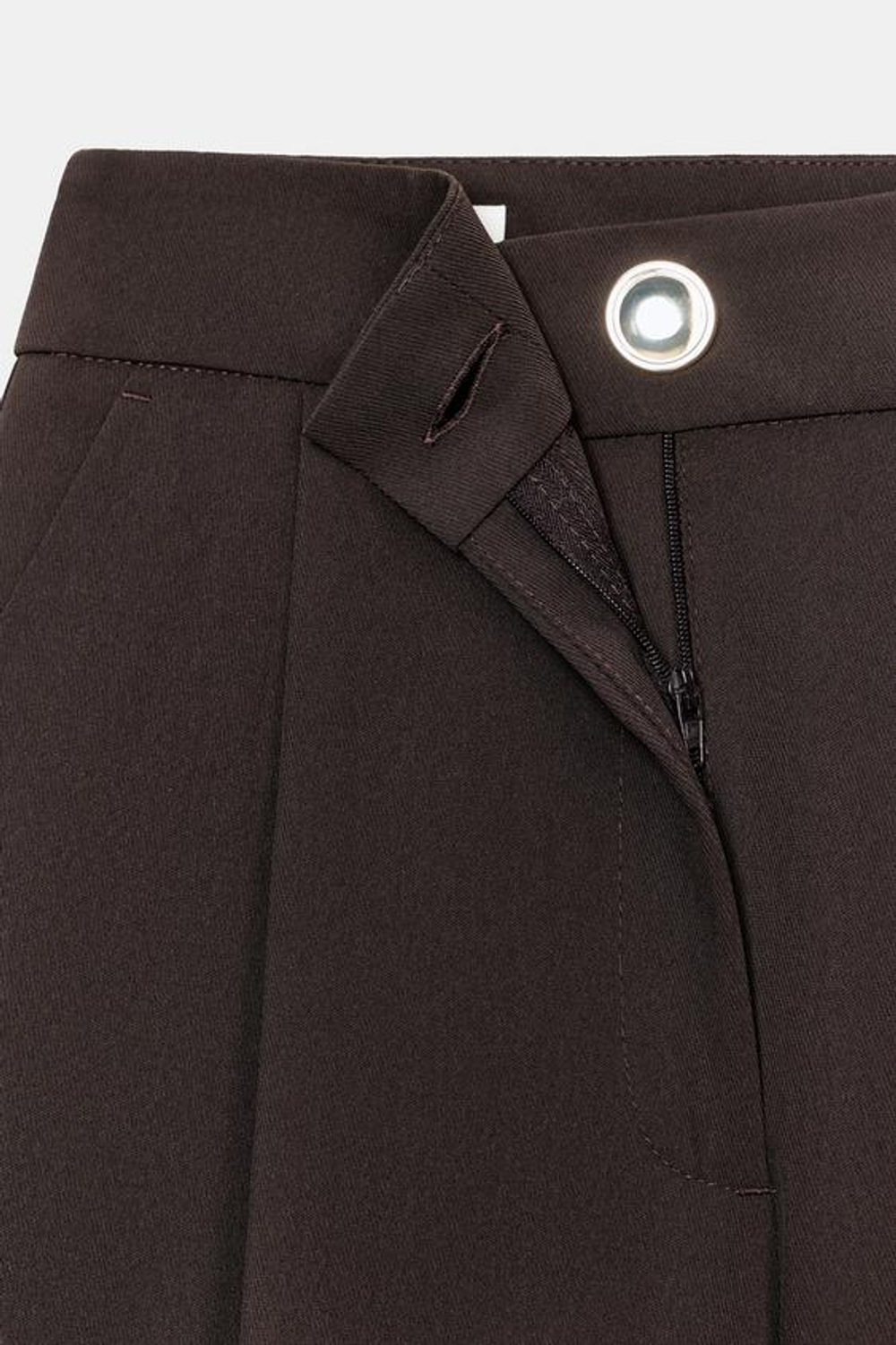 ZARA БРЮКИ ПАЛАЦЦО С ЗОЛОТОЙ ПУГОВИЦЕЙ, КОРИЧНЕВЫЙ