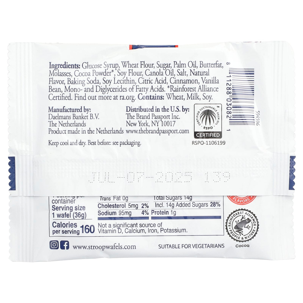 Daelmans, Stroopwafels, шоколад, 24 вафли, 36 г (1,27 унции)