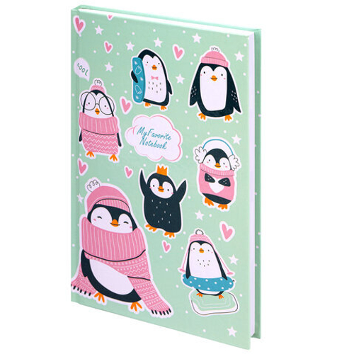 Блокнот А5 134х206мм, 80л, твёрдый, клетка, BRAUBERG KIDS, Пингвинчики, 114420