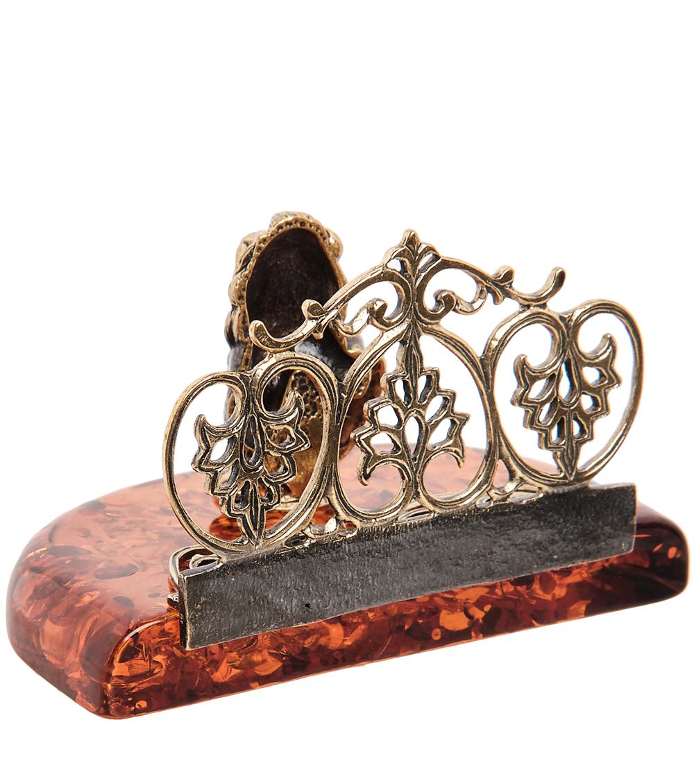 Народные промыслы AM-1514 Фигурка «Визитница Лев со щитом» (латунь, янтарь)