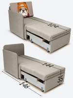 Кресло-кровать "Миник" с правым подлокотником, под правую руку, велюр Dream Beige, Бульдог