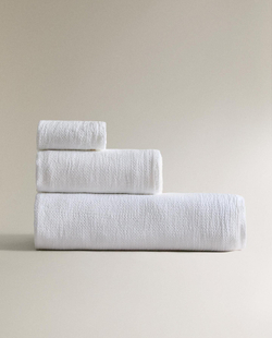 Zara Home - Льняное банное полотенце с вафельной текстурой, белый, 30х50 см