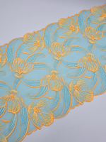 Вышивка на сетке среднеэластичная Мятно-бирюзовый/оранжевый К717 левая