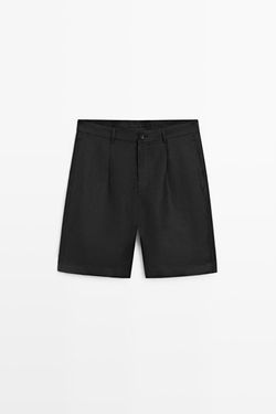 Massimo Dutti Льняные шорты-бермуды с вытачками, черный