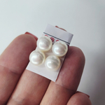 Жемчуг натуральный белый, 9мм, подушечка кабошон, полупросверленный, цена за пару