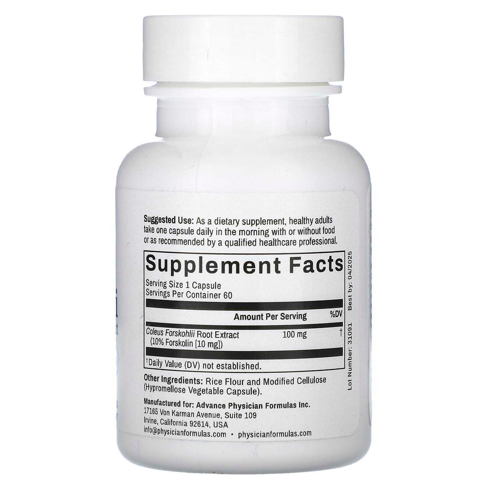Advance Physician Formulas, Форсколин - экстракт корня колеус форсколии, 100 мг, 60 капсул