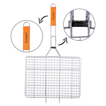 Решетка для гриля 36х27х2,5 см. из хромированной стали СКАУТ СК-0703 с деревянными ручками