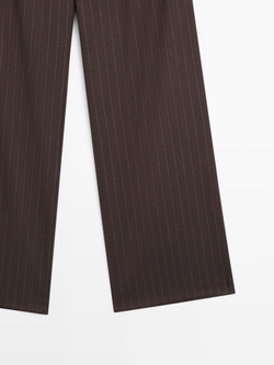 Massimo Dutti Брюки в тонкую полоску с широкими штанинами, шоколадный