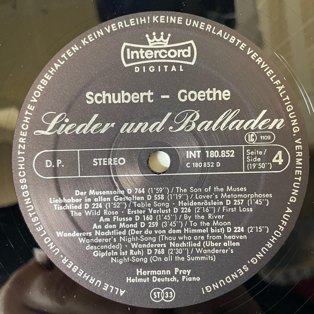 Винтажная виниловая пластинка LP Schubert Шуберт, Goethe,Hermann Prey, Helmut Deutsch, Lieder Und Balladen, Songs And Ballads (Германия 1982)