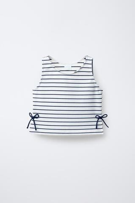 ZARA ТОП В ПОЛОСКУ С БАНТАМИ, МОРСКОЙ СИНИЙ