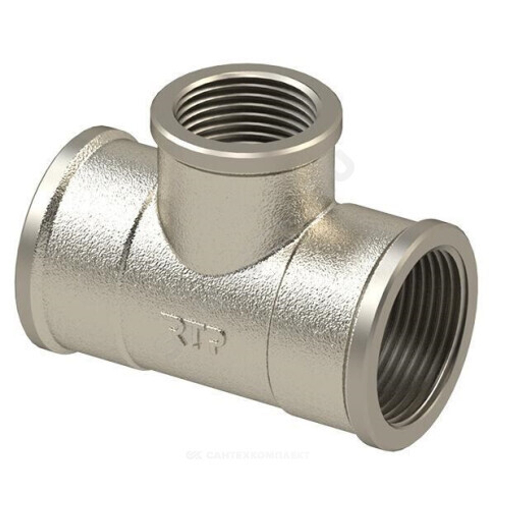 Тройник латунь никель переходной Ду 25х15х25 (1"х1/2"х1") ВР/ВР RTP (РосТурПласт) 25200