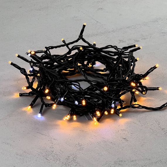 Светодиодная нить 100 экстра теплых белых LED ламп с мерцанием, 10 м., 24В., черный провод ПВХ, LTC (PST100BLW-11-1EWW)