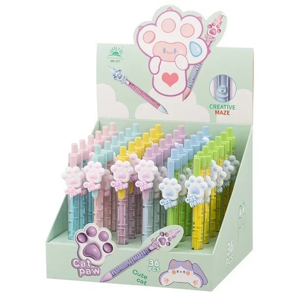 Ручка шариковая, автоматическая Basir, серия "КОШАЧЬЯ ЛАПКА", с лабиринтом на корпусе, 36 шт