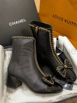 Женские ботинки Chanel черные с бантиком