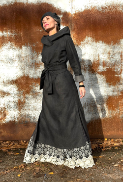 Юбка / с вышивкой / серый джинсовый