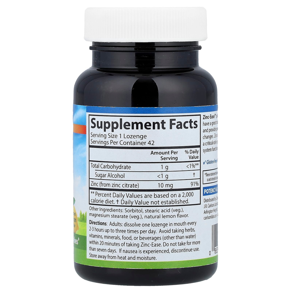 Carlson, Zinc-Ease™, успокаивающие пастилки, натуральный лимонный вкус, 42 пастилки