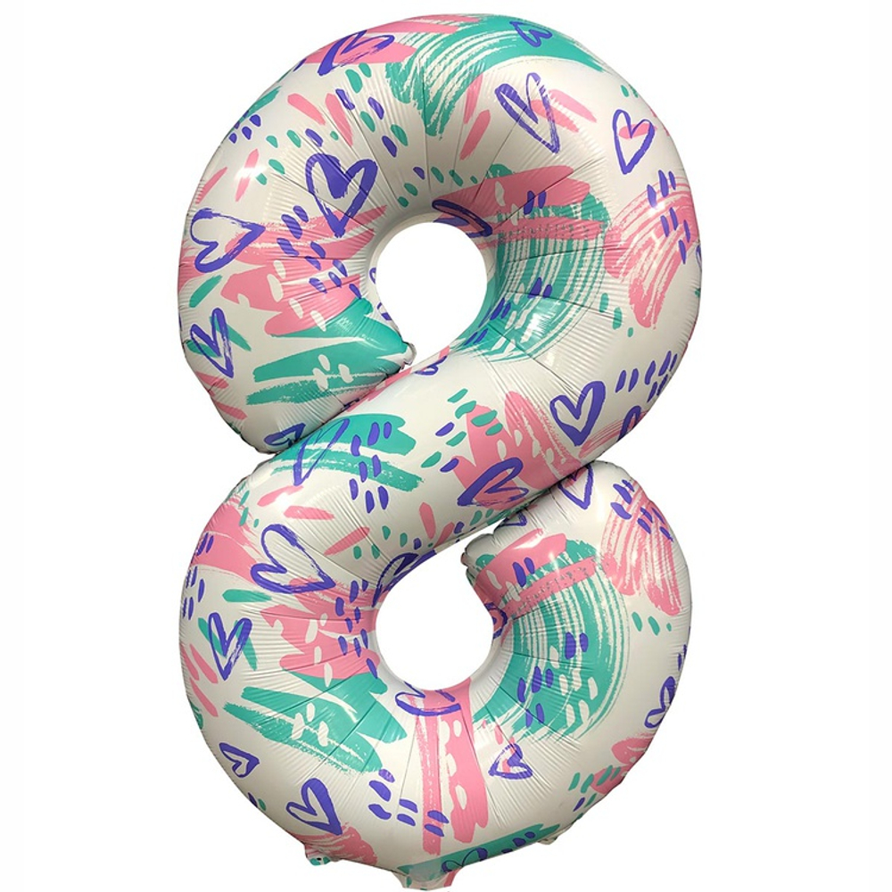 Шар Фольгированный Цифра 8 Нежный паттерн (Ассорти)
