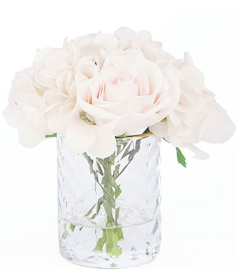 Букет розы и гортензии в прозрачной вазе "ёлочка", Cote Noire