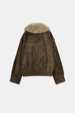 ZARA КУРТКА 100% ЗАМША С МЕХОМ, ХАКИ