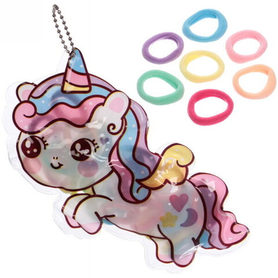 Резинки детские для волос 30шт (+-2 шт)»Фантазия- Единорожек», микс 4 цвета, с цепочкой, 18*9см