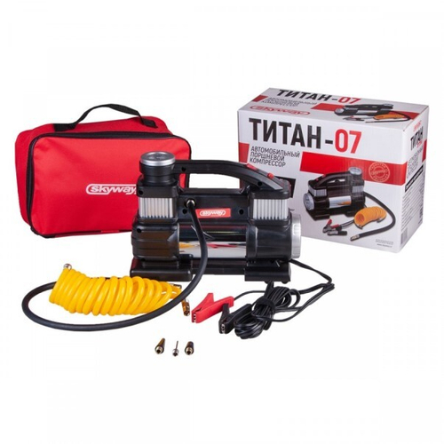 Компрессор поршневой ТИТАН-07 12В 65л/мин с крокодилами и фонарем (SKYWAY)