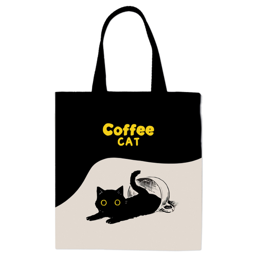 АКЦИЯ ЛИК Сумка-шоппер "Coffee Cat", 33*40см, канвас, с карманом, MESHU