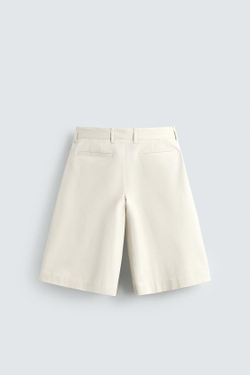 ZARA ШОРТЫ WIDE FIT С ЗАЩИПАМИ, ЖЕЛТОВАТО-БЕЛЫЙ