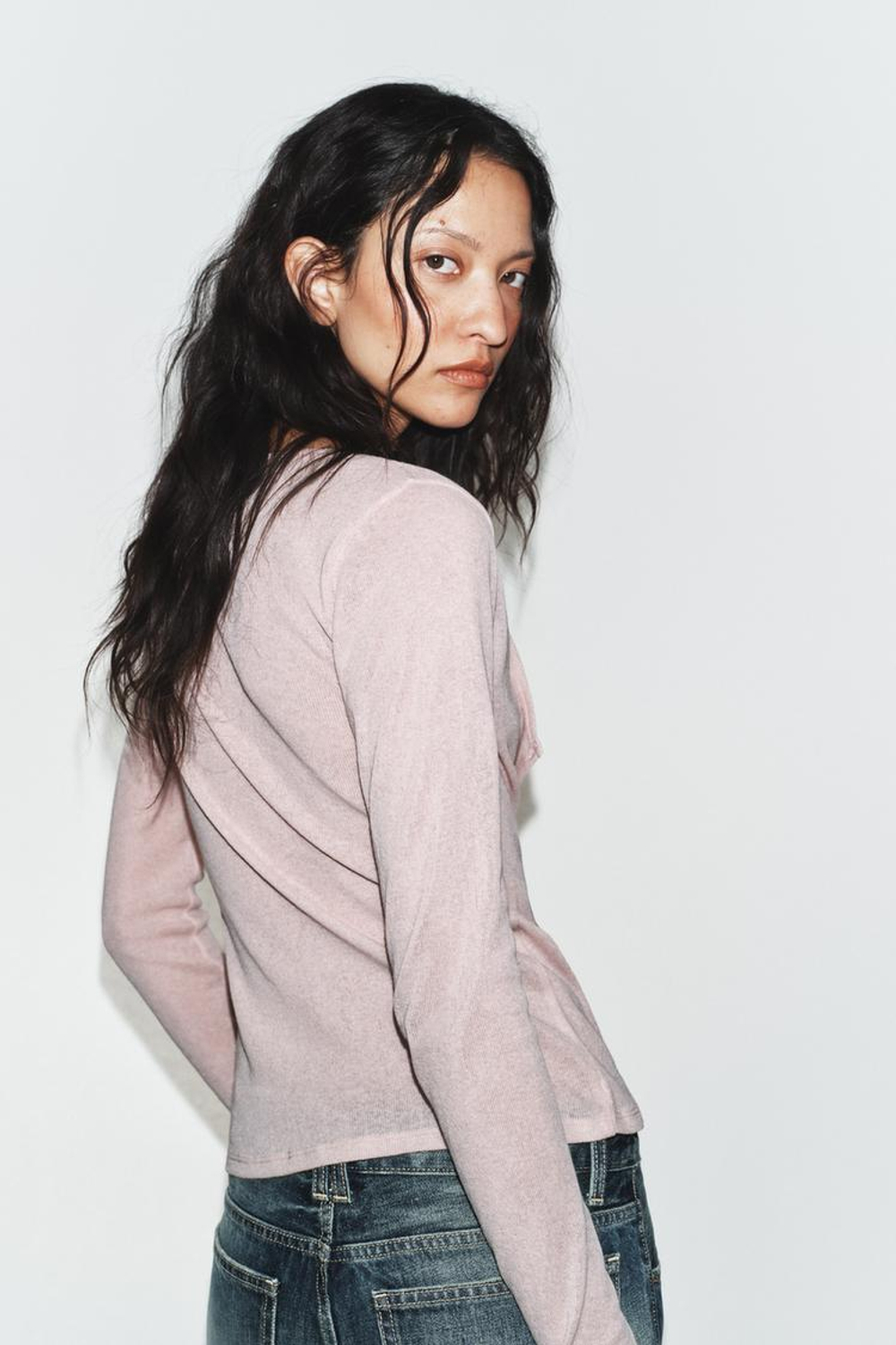ZARA КАРДИГАН С КОНТРАСТНЫМ КРУЖЕВНЫМ ТОПОМ, РОЗОВЫЙ МЕЛАНЖ