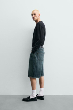 ZARA ДЖИНСОВЫЕ ШОРТЫ LOOSE FIT, ЗЕЛЕНОВАТО-СИНИЙ