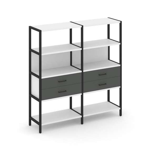 Shelf System Двухсекционный стеллаж четырехярусный с ящиками SN.STM-422 Белый/Антрацит/Металл Черный