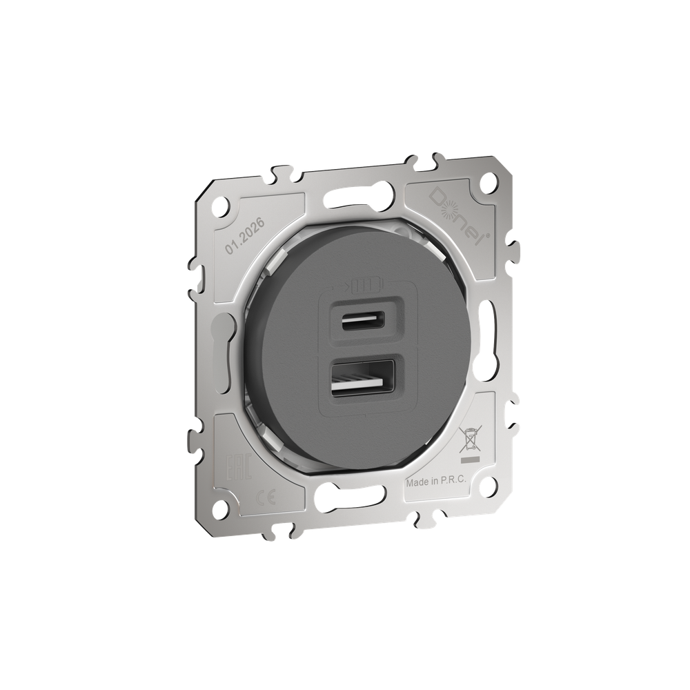 USB-зарядка типа A+С 2400мA 12Вт,  цвет матовый шоколад,  серия D16,  Donel