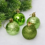 Новогодние шары 5 см (набор 4 шт) «Микс фактур», салатовый