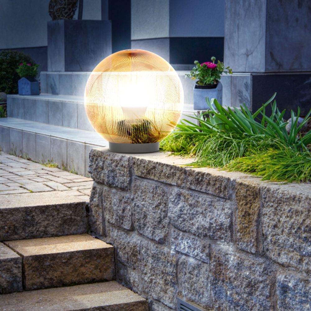 Садово-парковый светильник ЭРА НТУ 02-60-203 шар золотистый призма на опору / кронштейн IP44 Е27 max60Вт d200mm | Садово-парковые светильники