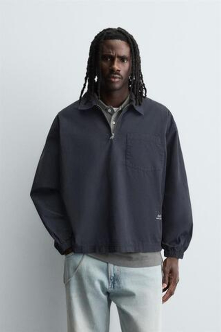 ZARA ДЖИНСОВАЯ РУБАШКА-ПОЛО НА МОЛНИИ, СИНИЙ