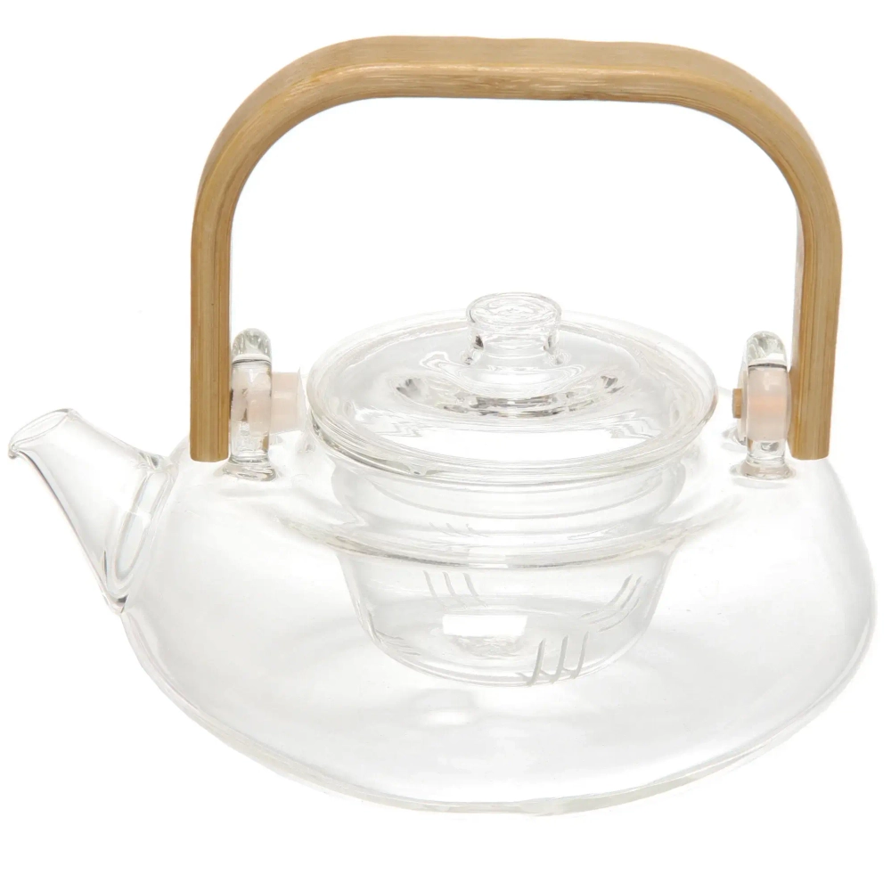 Чайник заварочный стеклянный 850мл «Хай-Тек» с бамбуковой ручкой и стеклянным ситом