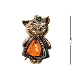 AM-2612 Брошь «Кошка Ури» (латунь, янтарь)