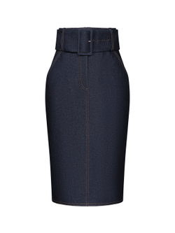 Юбка мини из денима с отстрочками и ремнем