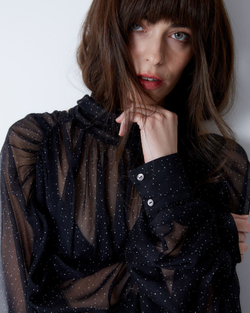 Блуза из шифона в мушку черно-белый